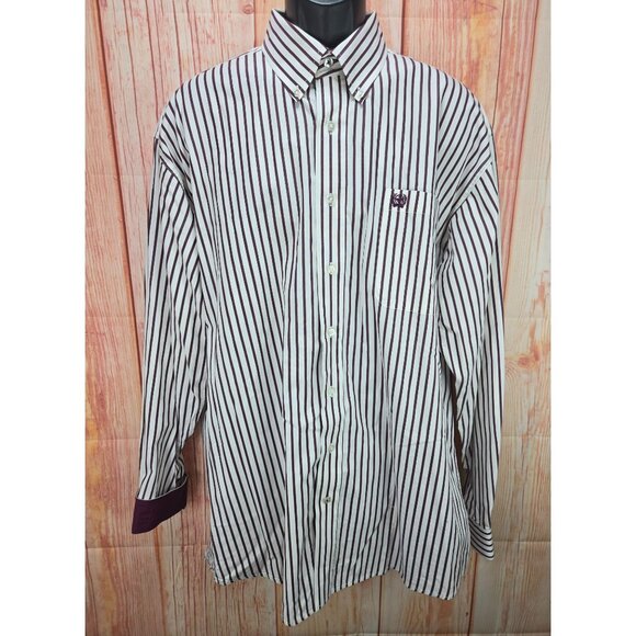 Cinch Mens Striped Button-Down Shirt Large Polyester/Cotton - Picture 1 of 7